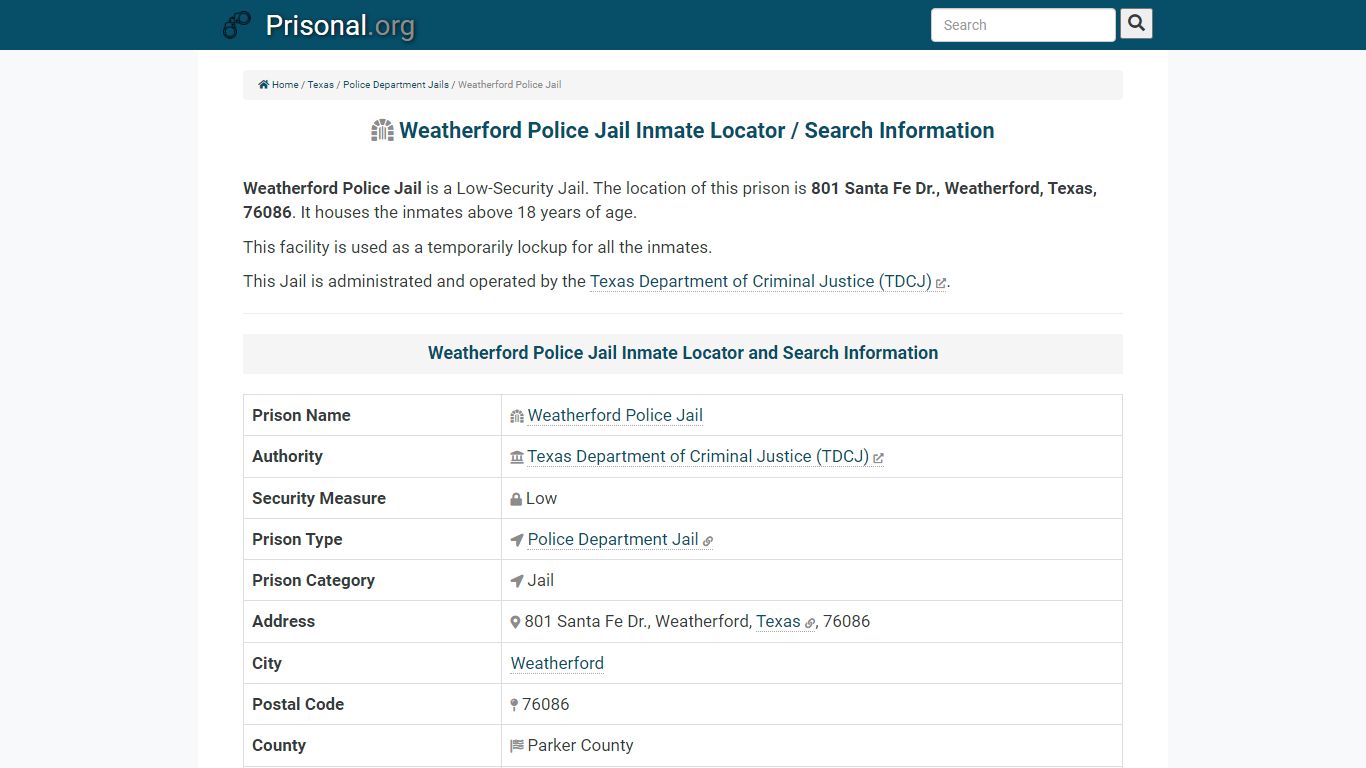 Weatherford Police Jail-Inmate Locator/Search Info, Phone ...
