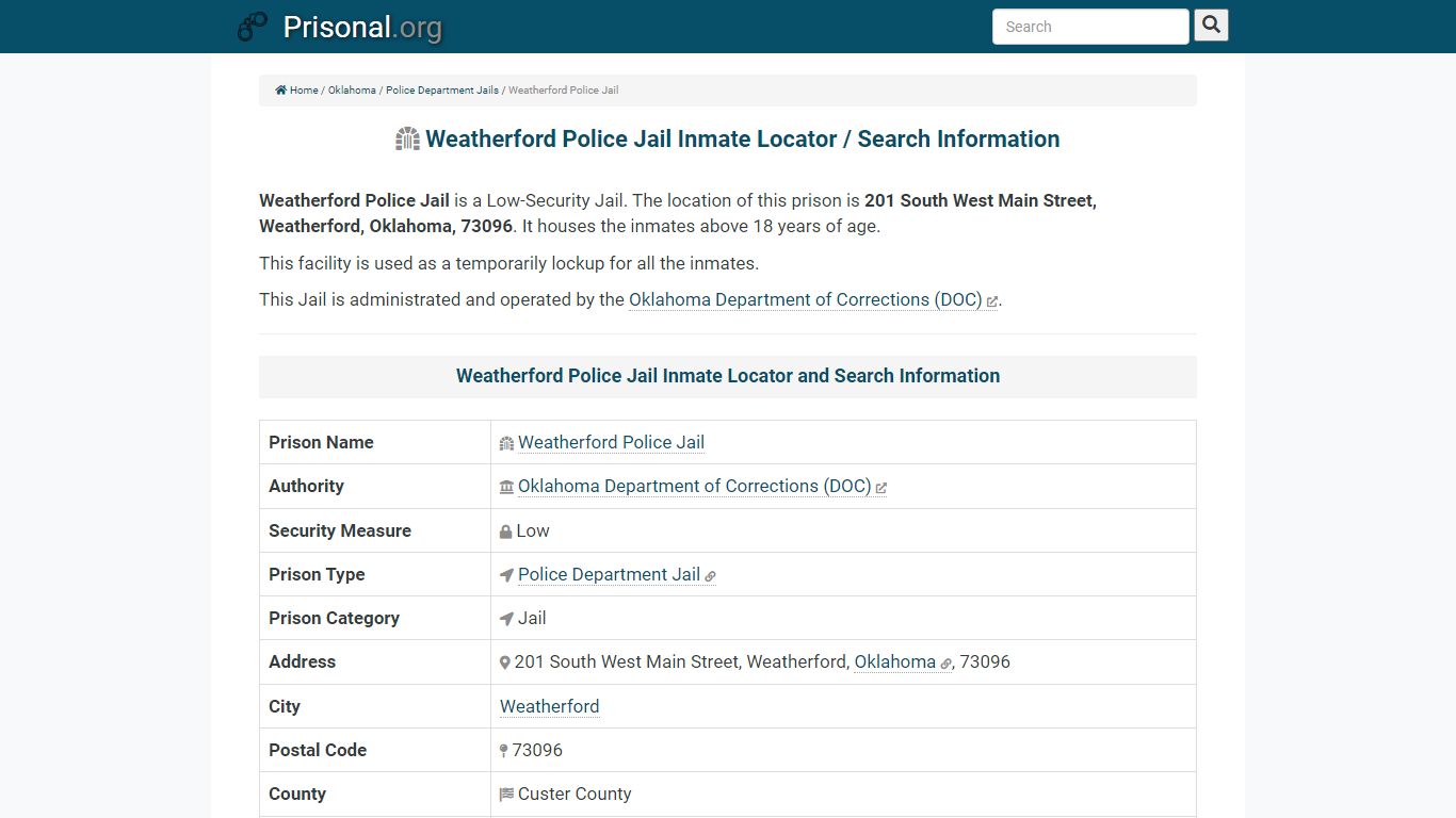 Weatherford Police Jail-Inmate Locator/Search Info, Phone ...